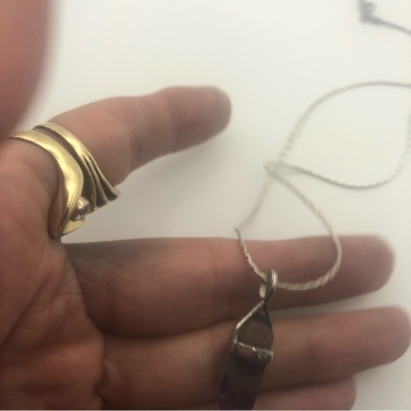 VTG Sterling & Purple Green Fluorite Crystal Stone Pendant & Chain 16” & 1.2” - Picture 6 of 9